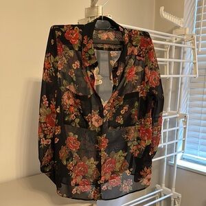 Floral Sheer Black Blouse